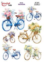 Bisiklet Desenli Sulu Transfer Kağıdı STI 807 - Tual Hobi Craft Ist