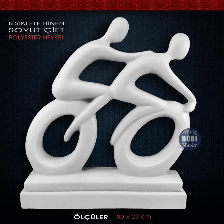 Bisiklete Binen Soyut Çift Heykeli (30x27cm) Ham Polyester - 1