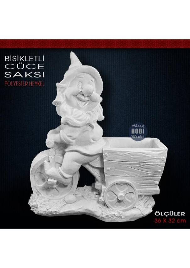 Bisikletli Cüce Saksı (36x32 cm) Ham Polyester - 1