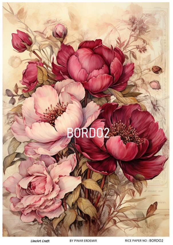 Bordo Çiçek Desenli Pirinç Dekopaj Model : BORDO 02 - 1