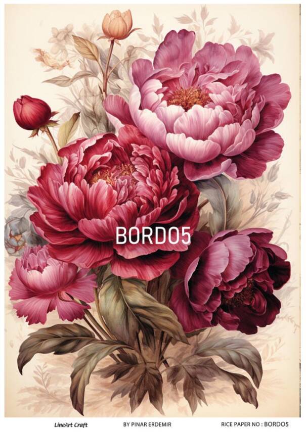 Bordo Çiçek Desenli Pirinç Dekopaj Model : BORDO 05 - 1