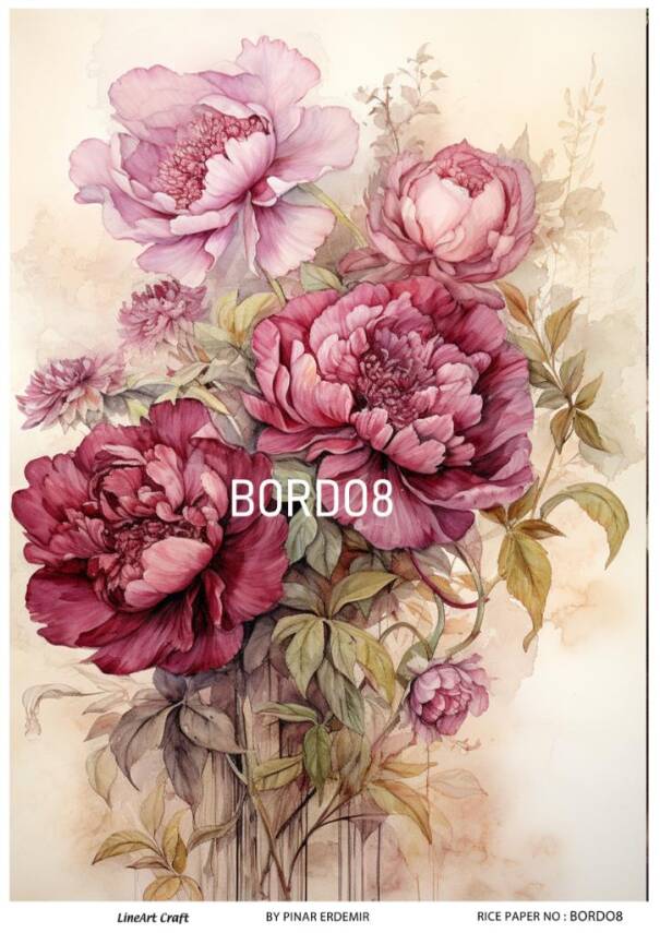 Bordo Çiçek Desenli Pirinç Dekopaj Model : BORDO 08 - 1