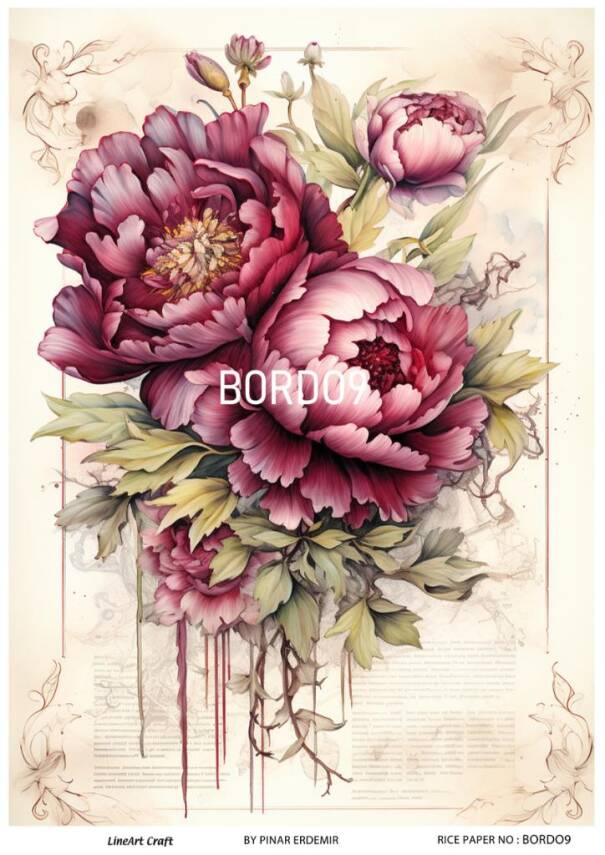 Bordo Çiçek Desenli Pirinç Dekopaj Model : BORDO 09 - 1