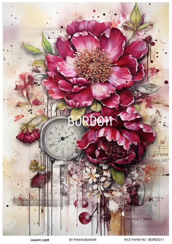 Bordo Çiçek Desenli Pirinç Dekopaj Model : BORDO 11 - 1