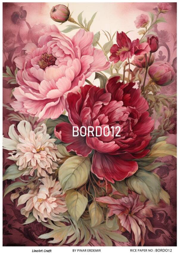 Bordo Çiçek Desenli Pirinç Dekopaj Model : BORDO 12 - 1
