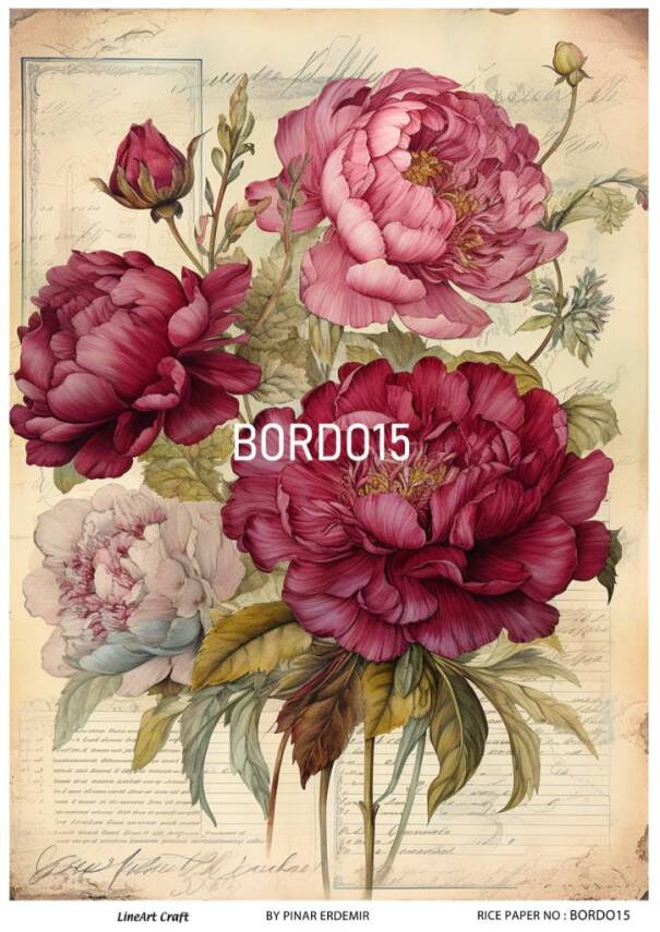 Bordo Çiçek Desenli Pirinç Dekopaj Model : BORDO 15 - 1