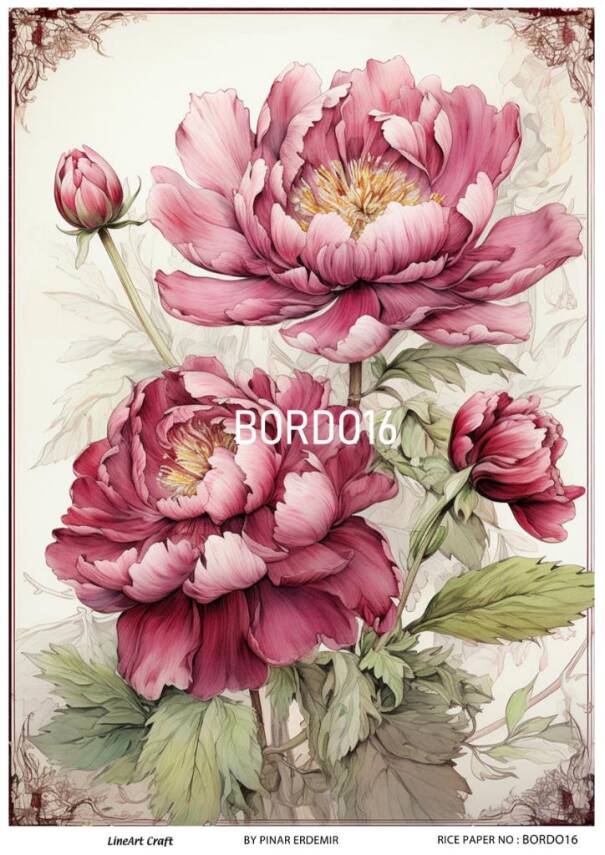 Bordo Çiçek Desenli Pirinç Dekopaj Model : BORDO 16 - 1