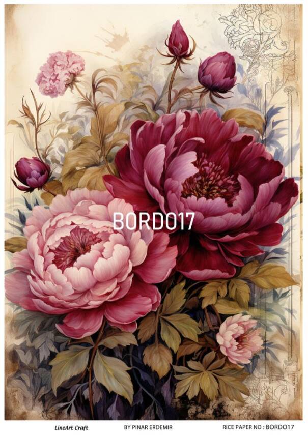 Bordo Çiçek Desenli Pirinç Dekopaj Model : BORDO 17 - 1
