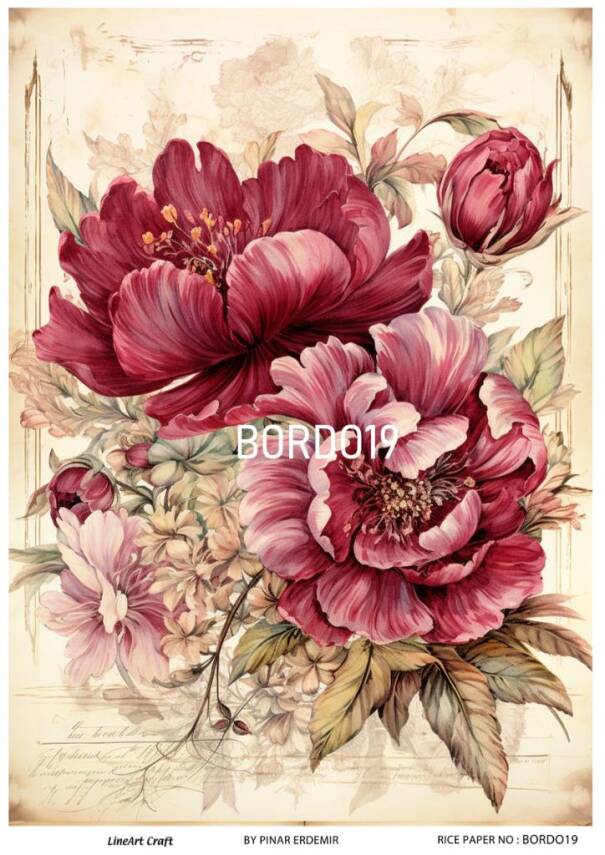 Bordo Çiçek Desenli Pirinç Dekopaj Model : BORDO 19 - 1
