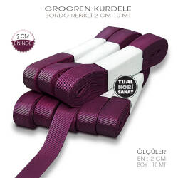 Bordo Renkli Grogren Kurdele (Genişlik 2 cm) 10 Metre - Tual Hobi Sanat