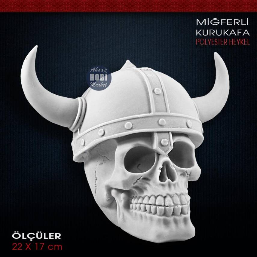 Boynuzlu Kurukafa Heykeli (22x17 cm) Ham Polyester - 1