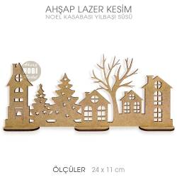 Boyutlu Yılbaşı Kasabası Dekor (24x11 cm) Ahşap Lazer Kesim - Tual Hobi Craft İst