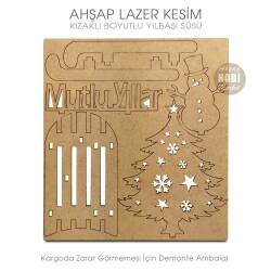 Boyutlu Yılbaşı Süsü Kızaklı Ağaçlı (15x12 cm) Ahşap Lazer Kesim - Tual Hobi Craft İst (1)