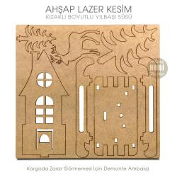 Boyutlu Yılbaşı Süsü Kızaklı Evli (15x13 cm) Ahşap Lazer Kesim - Tual Hobi Craft İst (1)