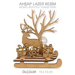 Boyutlu Yılbaşı Süsü Kızaklı Paketli (15x12 cm) Ahşap Lazer Kesim - Tual Hobi Craft İst