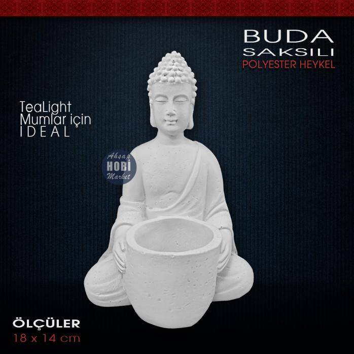 Buda Biblo Heykeli Tealight Mumluk (18x14 cm) Ham Polyester - 1