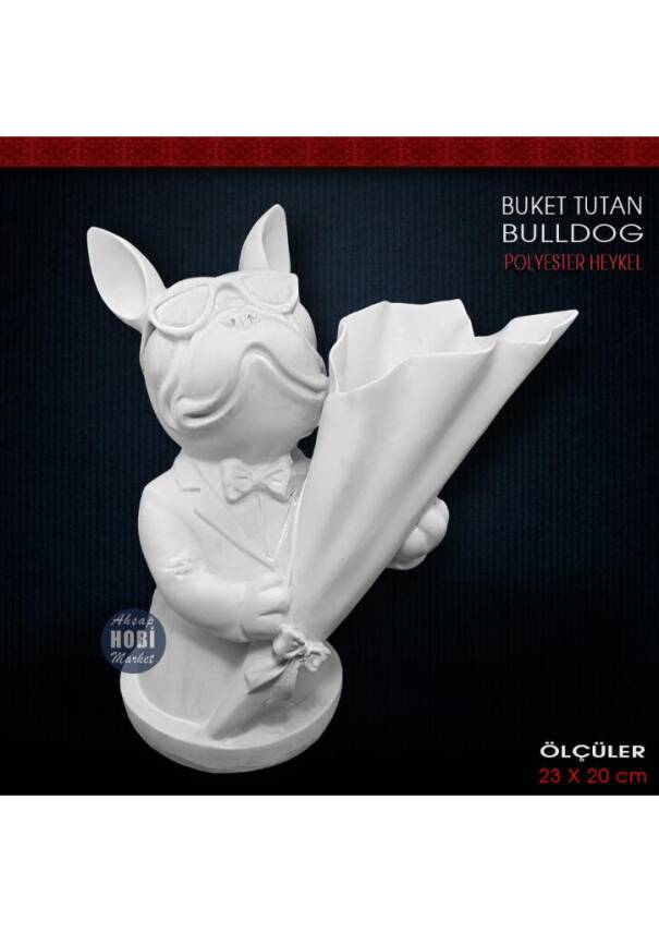 Buket Tutan Bulldog Köpek Vazo (23x20 cm) Ham Polyester - 1