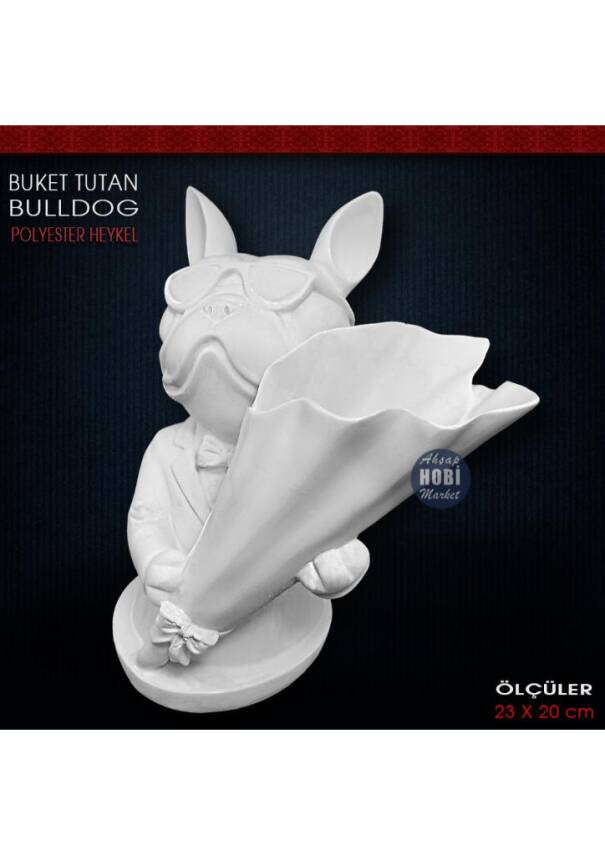 Buket Tutan Bulldog Köpek Vazo (23x20 cm) Ham Polyester - 2