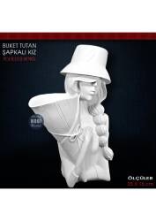 Buket Tutan Şapkalı Kız Vazo (25x15 cm) Ham Polyester - Tual Hobi Sanat