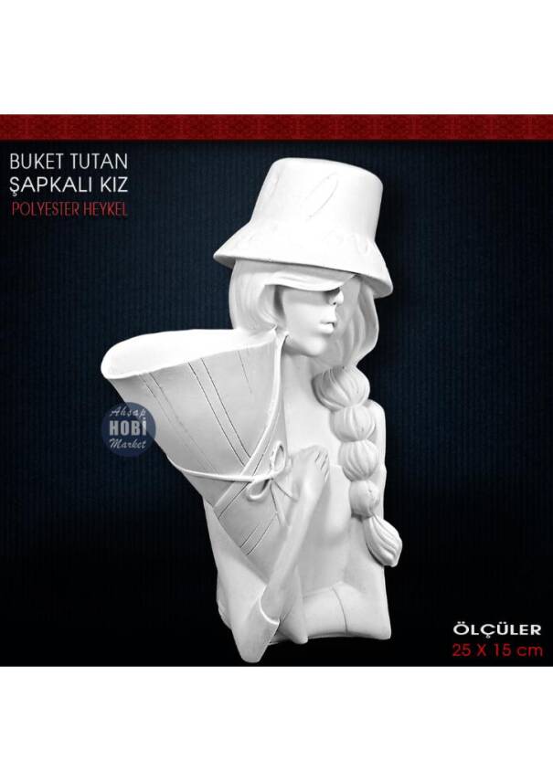 Buket Tutan Şapkalı Kız Vazo (25x15 cm) Ham Polyester - 1
