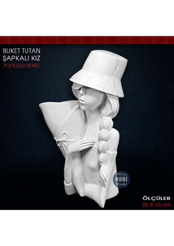 Buket Tutan Şapkalı Kız Vazo (25x15 cm) Ham Polyester - 2