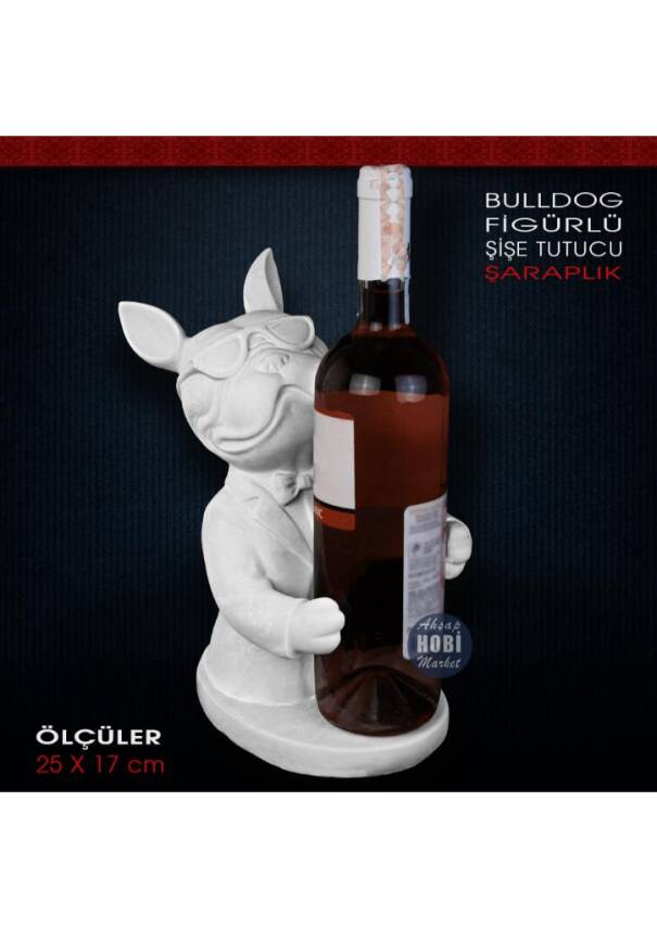 Bulldog Köpek Figürlü Şişe Tutucu Şaraplık (25x17 cm) Ham Polyester - 1