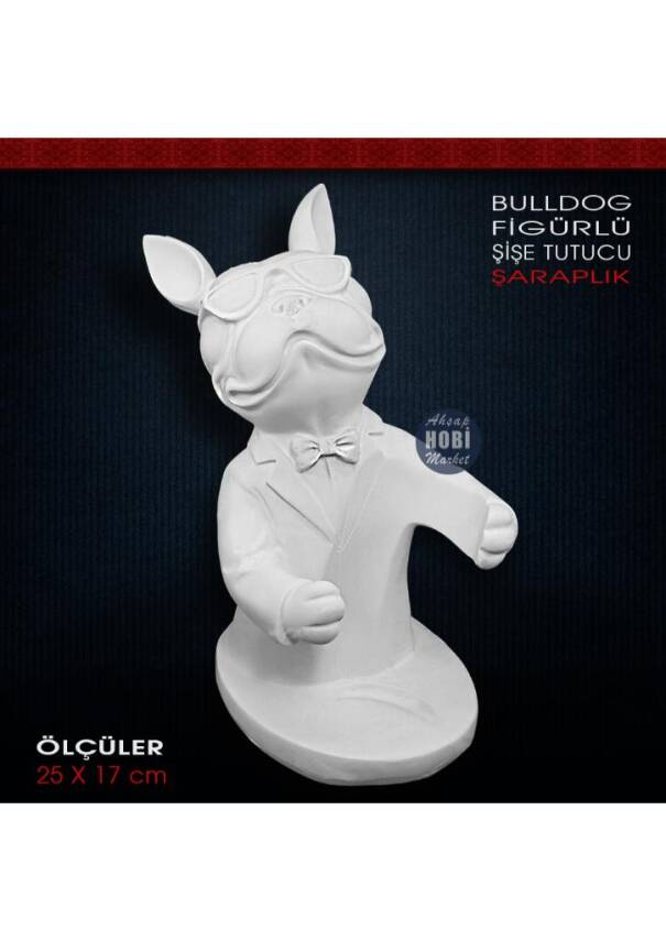 Bulldog Köpek Figürlü Şişe Tutucu Şaraplık (25x17 cm) Ham Polyester - 2