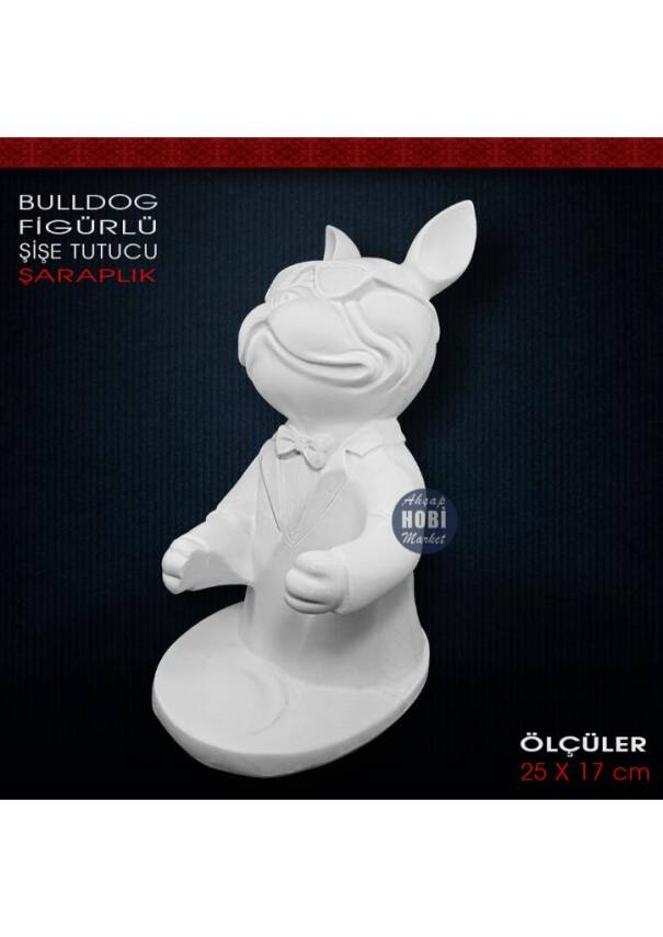 Bulldog Köpek Figürlü Şişe Tutucu Şaraplık (25x17 cm) Ham Polyester - 3