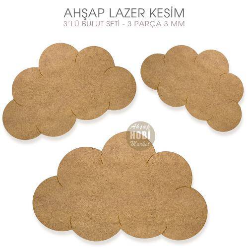 Bulut Figürleri Seti (3 Parça) Ahşap Lazer Kesim - 1
