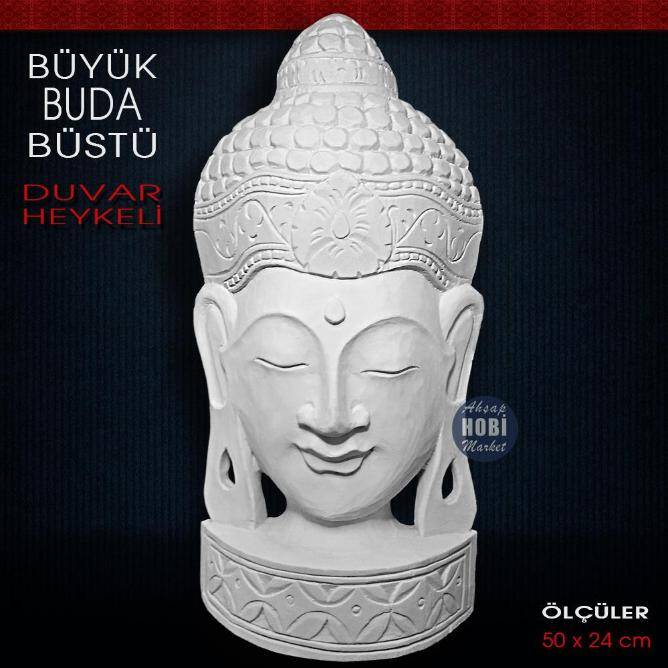 Büyük Buda Büstü Duvar Heykeli (50x24 cm) Ham Polyester - 1