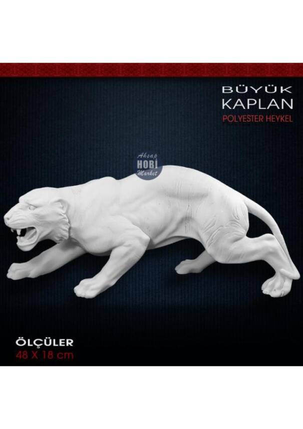Büyük Kaplan Heykeli (48x18 cm) Ham Polyester - 1