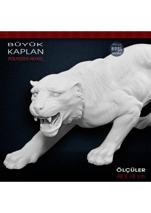 Büyük Kaplan Heykeli (48x18 cm) Ham Polyester - 2