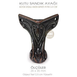 Büyük Köşe Etekli Kutu Sandık Ayak (35x35 mm) Antik Bakır - Tual Hobi Sanat