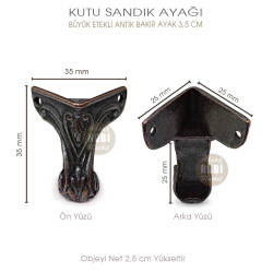 Büyük Köşe Etekli Kutu Sandık Ayak (35x35 mm) Antik Bakır - Tual Hobi Sanat (1)