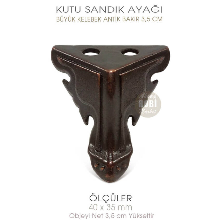 Büyük Kutu Sandık Ayağı Kelebek Model (40x35 mm) Antik Bakır - 1