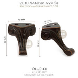 Büyük Kutu Sandık Ayağı Moda Model (40x35 mm) Antik Bakır - Tual Hobi Sanat (1)