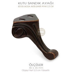 Büyük Kutu Sandık Ayağı Moda Model (40x35 mm) Antik Bakır - 3