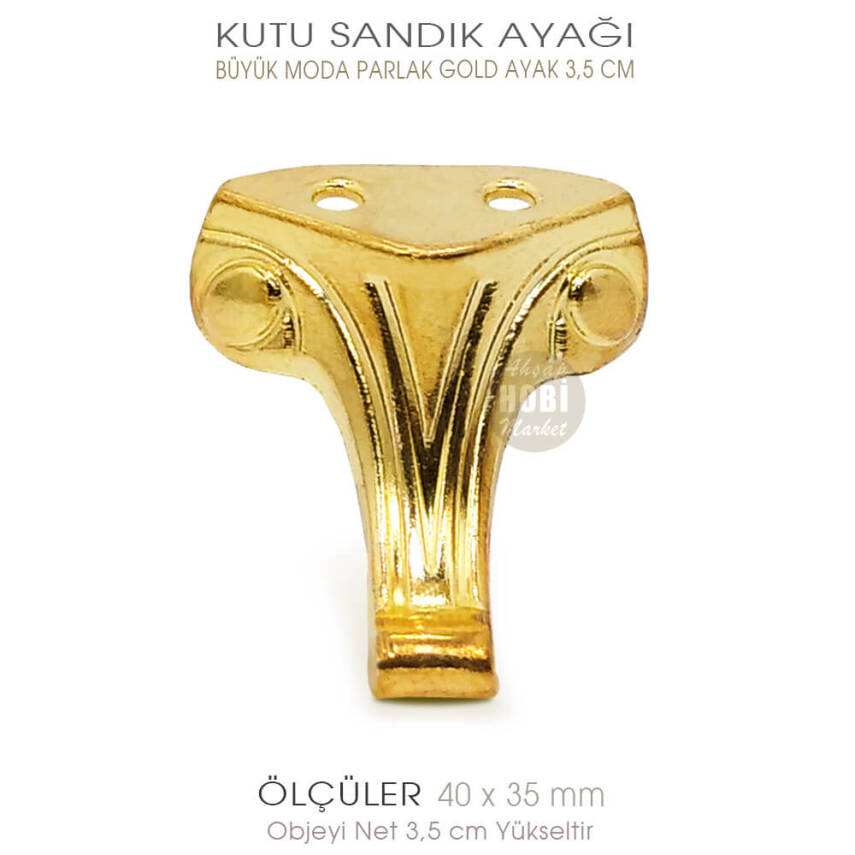 Büyük Kutu Sandık Ayağı Moda Model (40x35 mm) Parlak Gold - 1