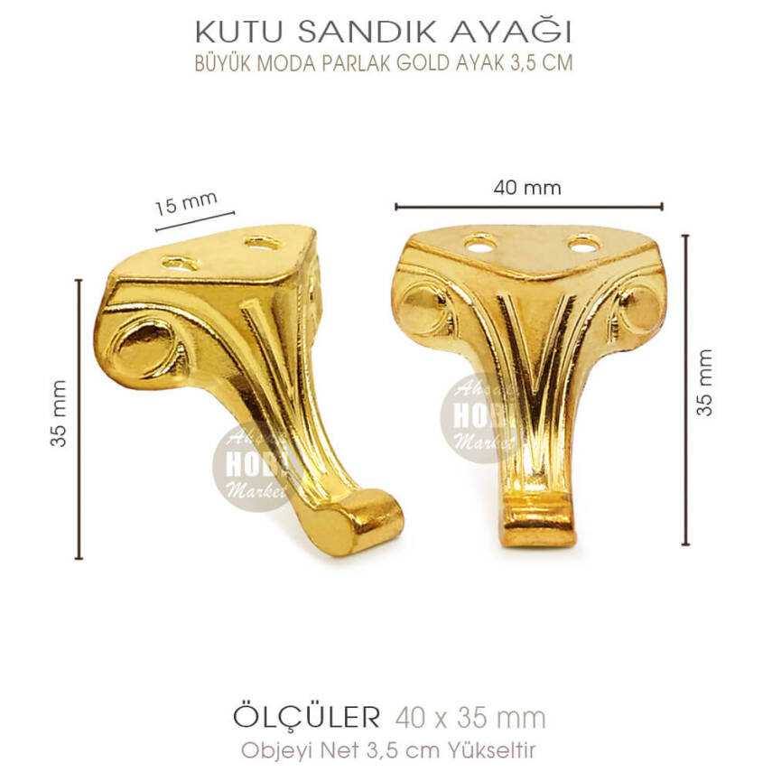 Büyük Kutu Sandık Ayağı Moda Model (40x35 mm) Parlak Gold - 2