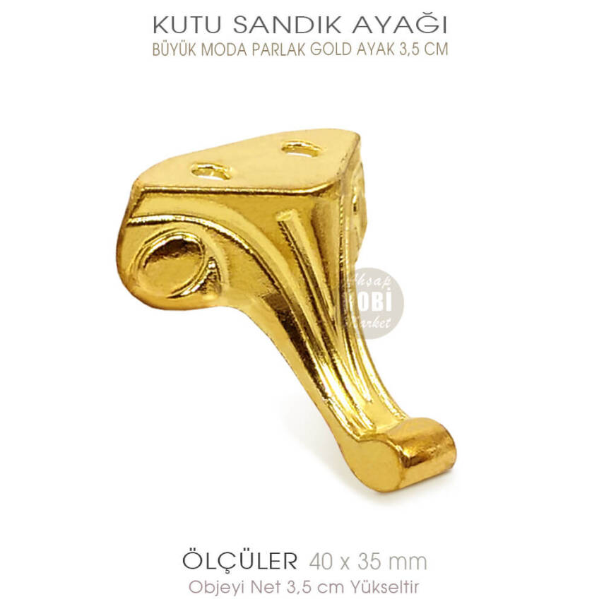 Büyük Kutu Sandık Ayağı Moda Model (40x35 mm) Parlak Gold - 3
