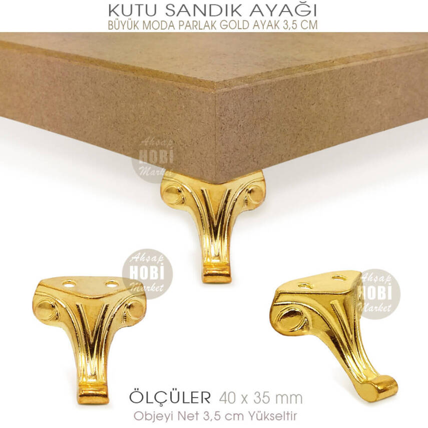 Büyük Kutu Sandık Ayağı Moda Model (40x35 mm) Parlak Gold - 4