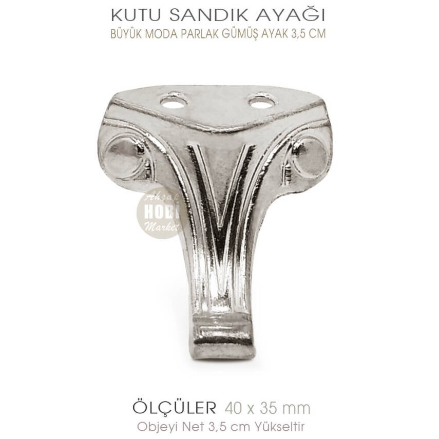 Büyük Kutu Sandık Ayağı Moda Model (40x35 mm) Parlak Gümüş - 1