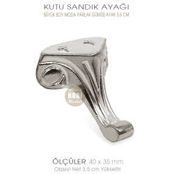 Büyük Kutu Sandık Ayağı Moda Model (40x35 mm) Parlak Gümüş - 3