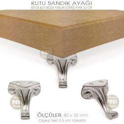 Büyük Kutu Sandık Ayağı Moda Model (40x35 mm) Parlak Gümüş - 4