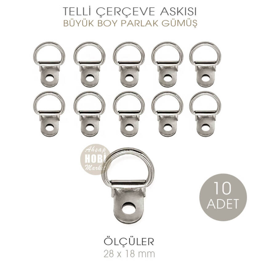 Büyük Telli Çerçeve Askısı 10 Adet (28x18 mm) Parlak Gümüş - 1