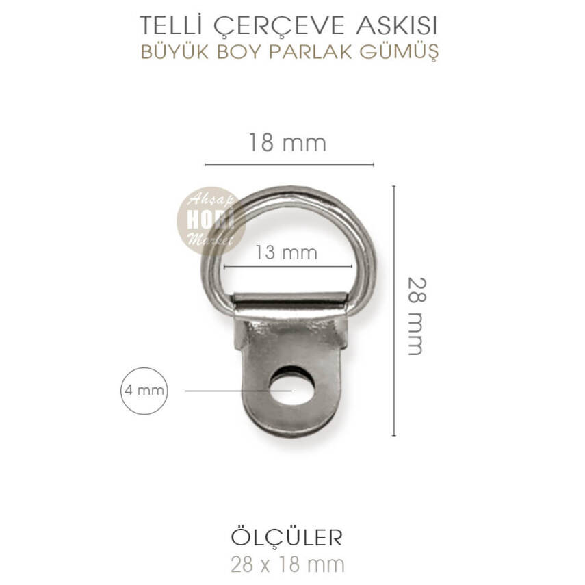Büyük Telli Çerçeve Askısı 10 Adet (28x18 mm) Parlak Gümüş - 2