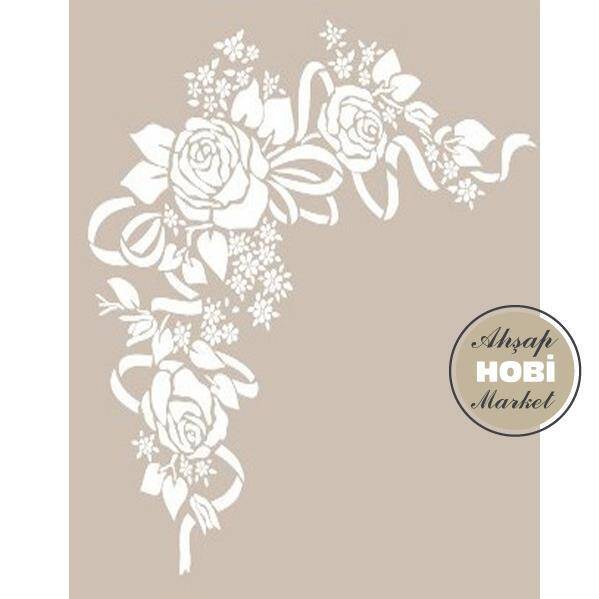 Cadence Çiçekli Köşe Motifli Stencil Şablon AS518 - 1