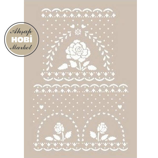 Cadence Dantelli Güllü Stencil Şablon AS427 - 1