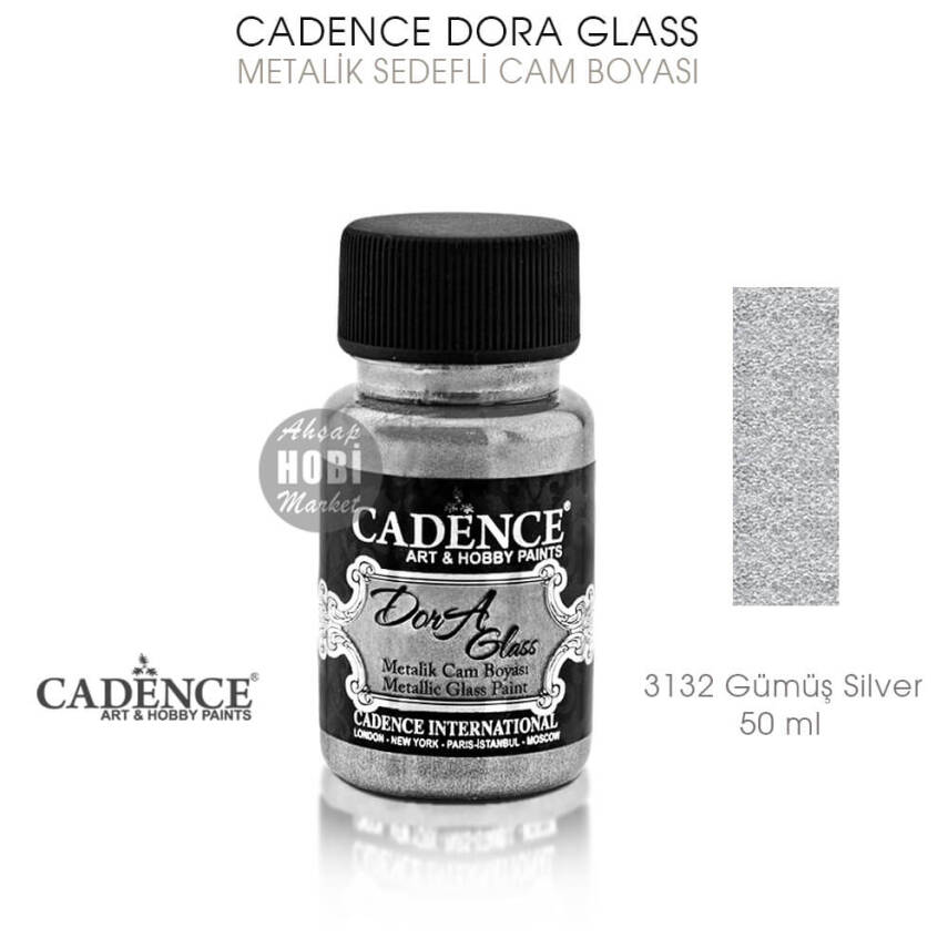 Cadence Dora Glass Metalik Cam Boyası 3132 Gümüş Silver 50 ml - 1