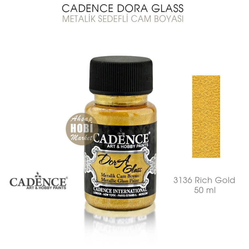Cadence Dora Glass Metalik Cam Boyası 3136 Rich Gold 50 ml - 1